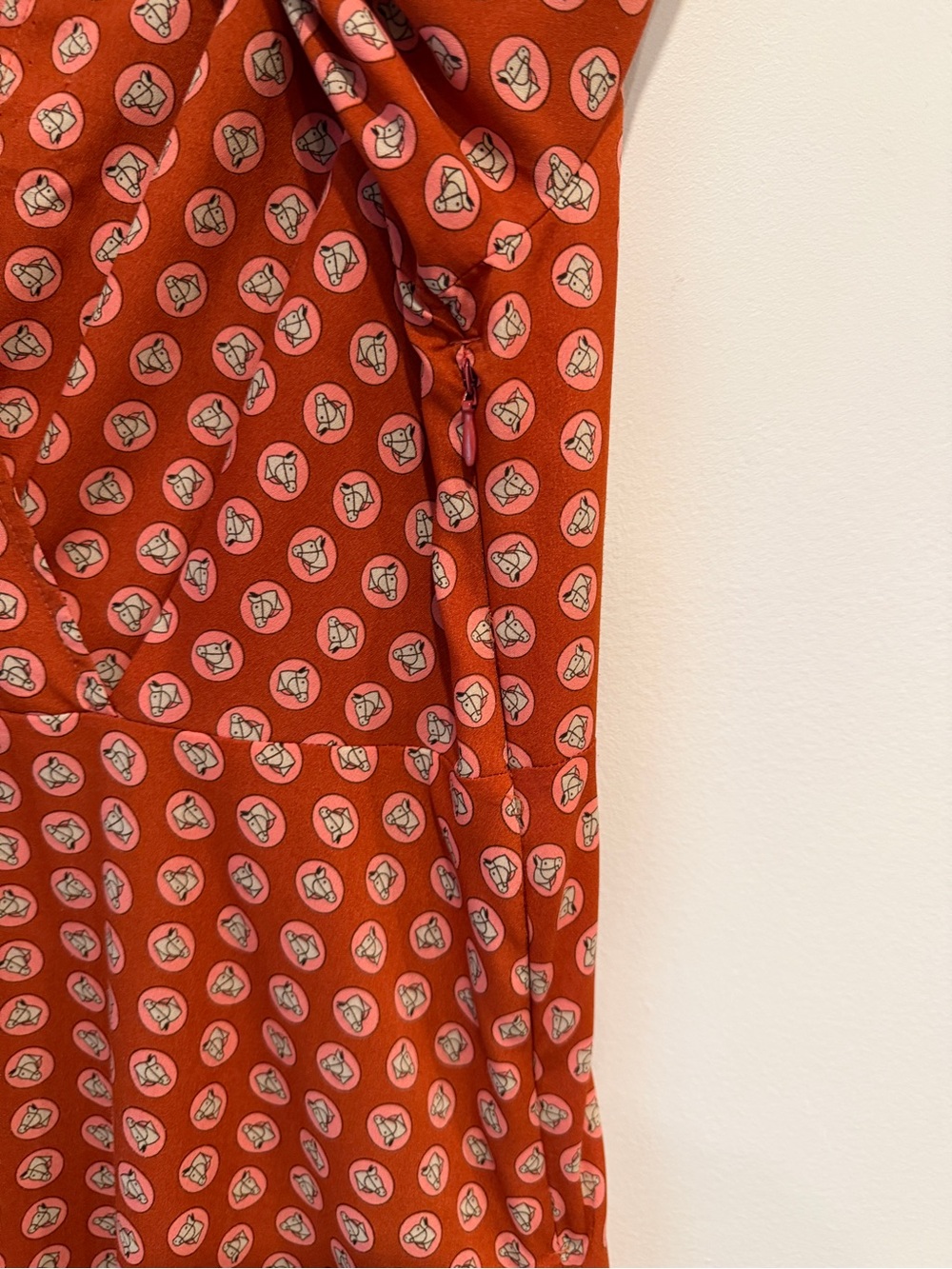 Topshop Horse Coin Print Long Sleeve Asymmetric Midi Dress Rust Orange Size 10 - Picture 6 of 13